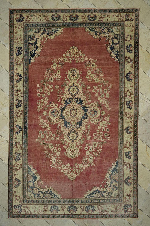 1930s Turkish Carpet Rug: 7.4x12 ft, Handmade Wool, Geometric Design Rugs.