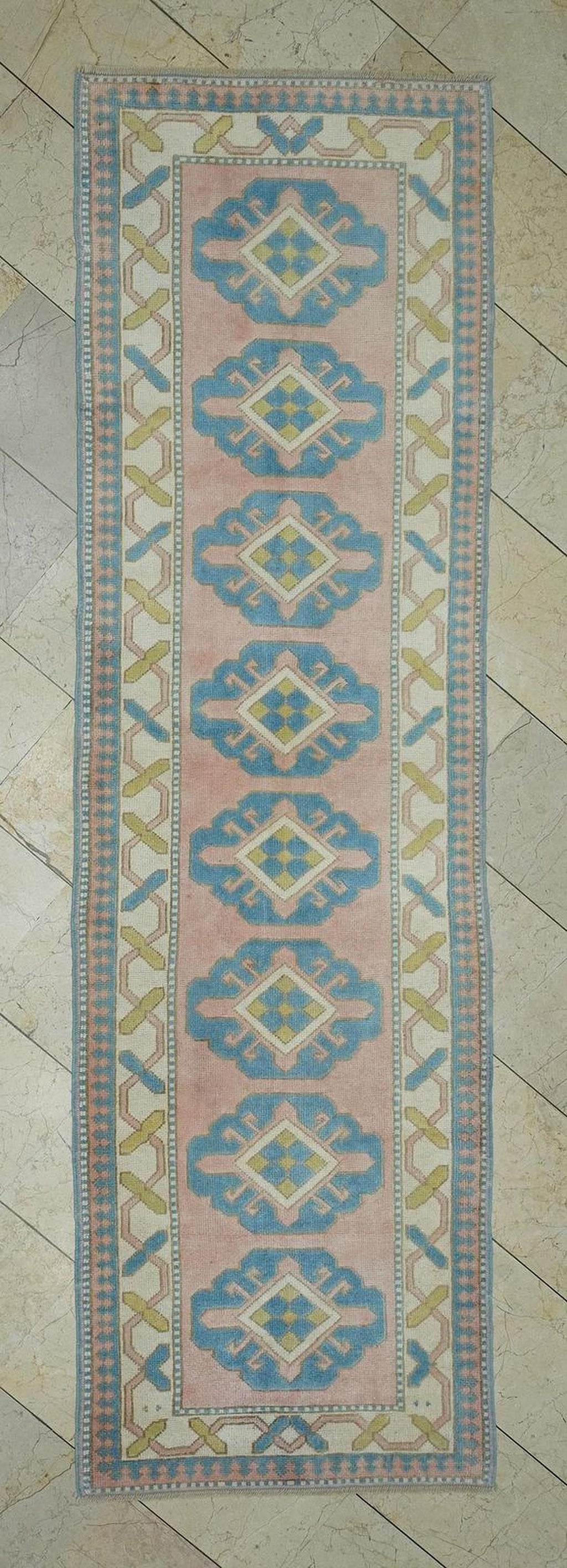 3x10 Blue & Salmon Pink Oushak Rug Runner:  Home Kitchen Floor Decor Rugs.