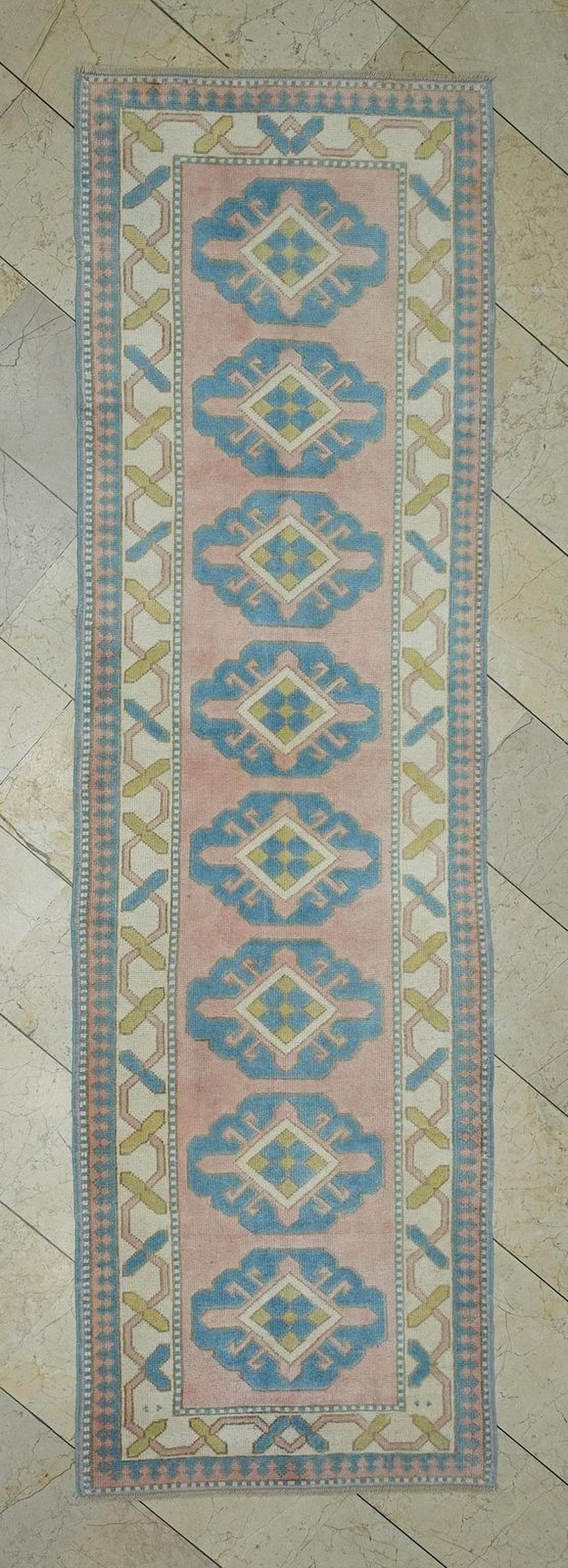 3x10 Blue & Salmon Pink Oushak Rug Runner:  Home Kitchen Floor Decor Rugs.