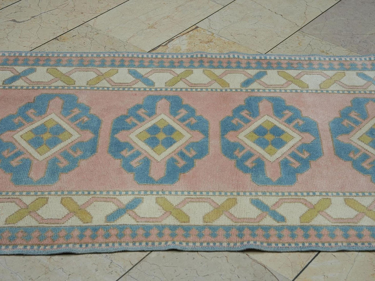 3x10 Blue & Salmon Pink Oushak Rug Runner:  Home Kitchen Floor Decor Rugs.