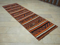 Kurdish Wedding Gift Kilim Rug Runner: 3x10 ft Striped Wool Old Rugs