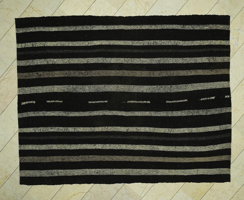 7x9 Dark Brown & Cream Natural Goat Hair Rug: Outdoor Decor Turkish Nomadic Woven Rugs.