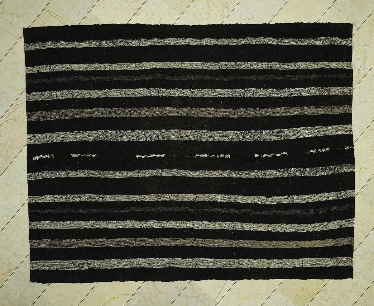 7x9 Dark Brown & Cream Natural Goat Hair Rug: Outdoor Decor Turkish Nomadic Woven Rugs.