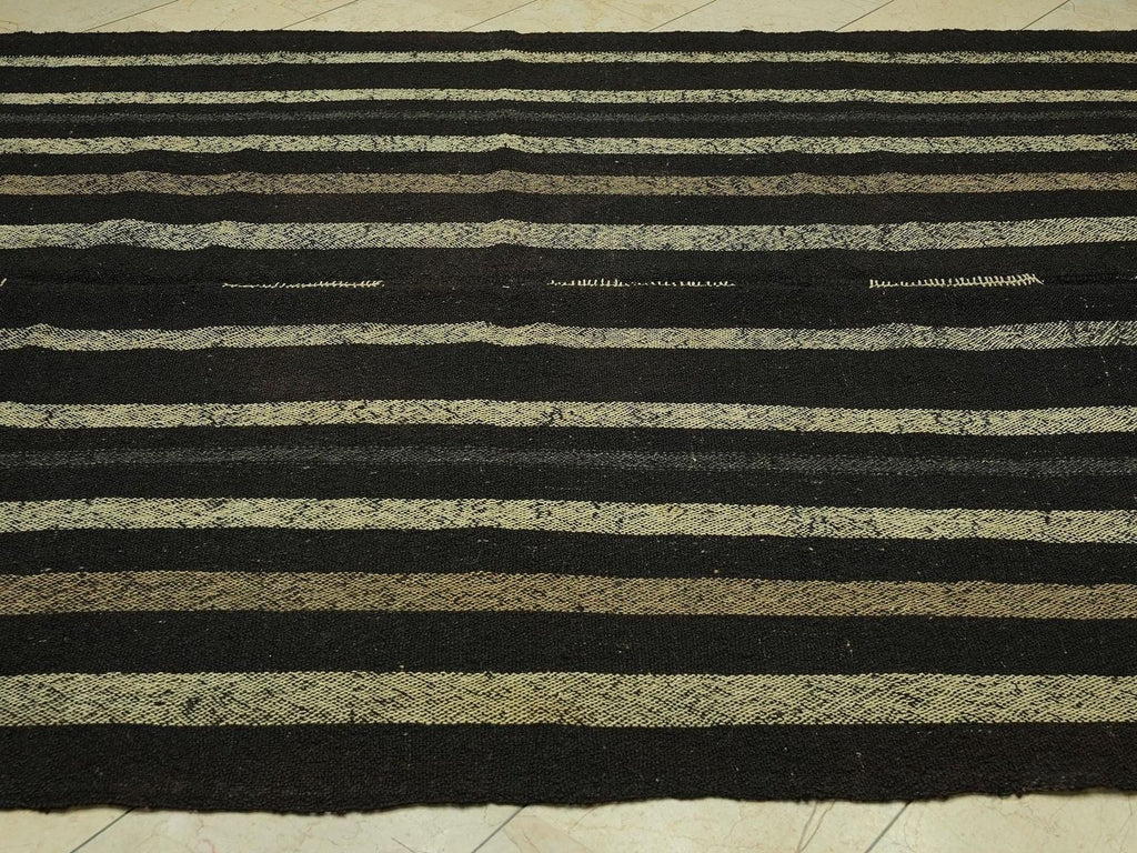 7x9 Dark Brown & Cream Natural Goat Hair Rug: Outdoor Decor Turkish Nomadic Woven Rugs.