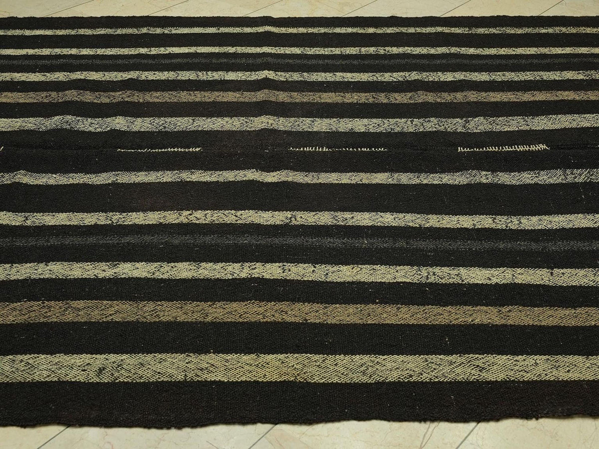 7x9 Dark Brown & Cream Natural Goat Hair Rug: Outdoor Decor Turkish Nomadic Woven Rugs.