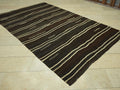 Cream Stripe Dark Brown Goat Hair Kilim Rug:5.6x9.2 Feet,Outdoor Decor Flatweave Rugs.