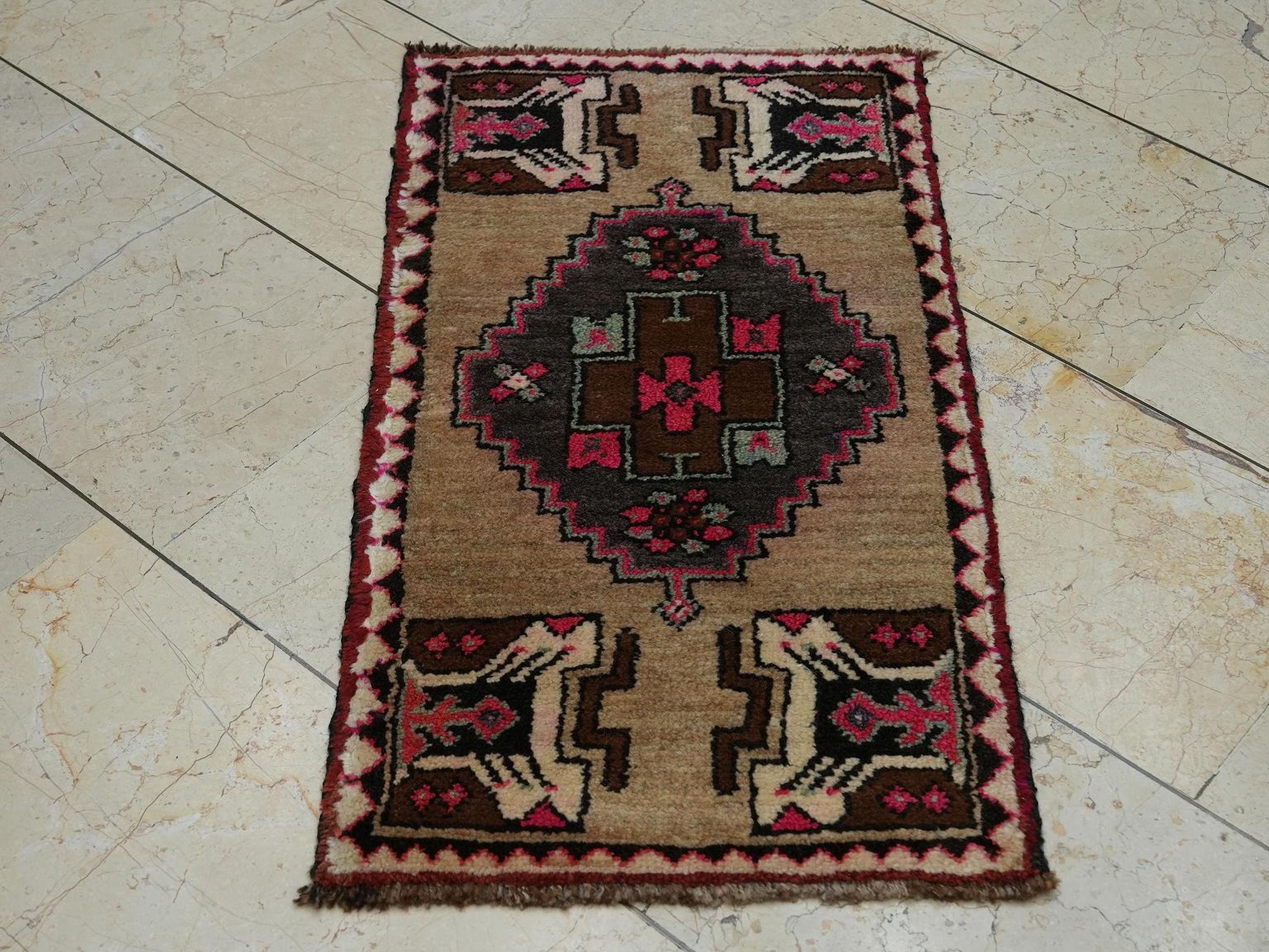 Wall Art Decor: Antique Handwoven Turkish Carpet Rug,2x3 Small Mid Anatolian Unique Rugs.