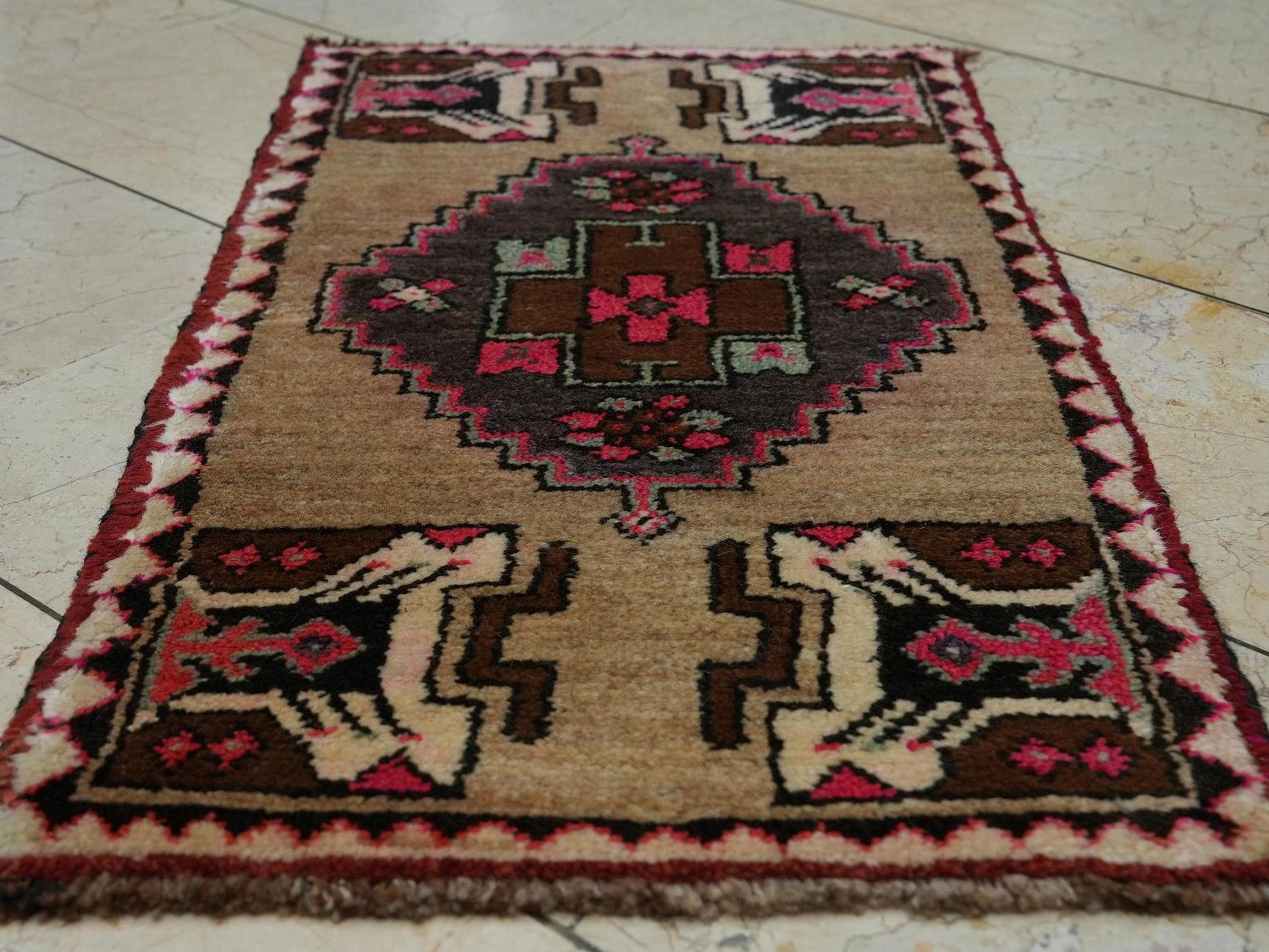 Wall Art Decor: Antique Handwoven Turkish Carpet Rug,2x3 Small Mid Anatolian Unique Rugs.