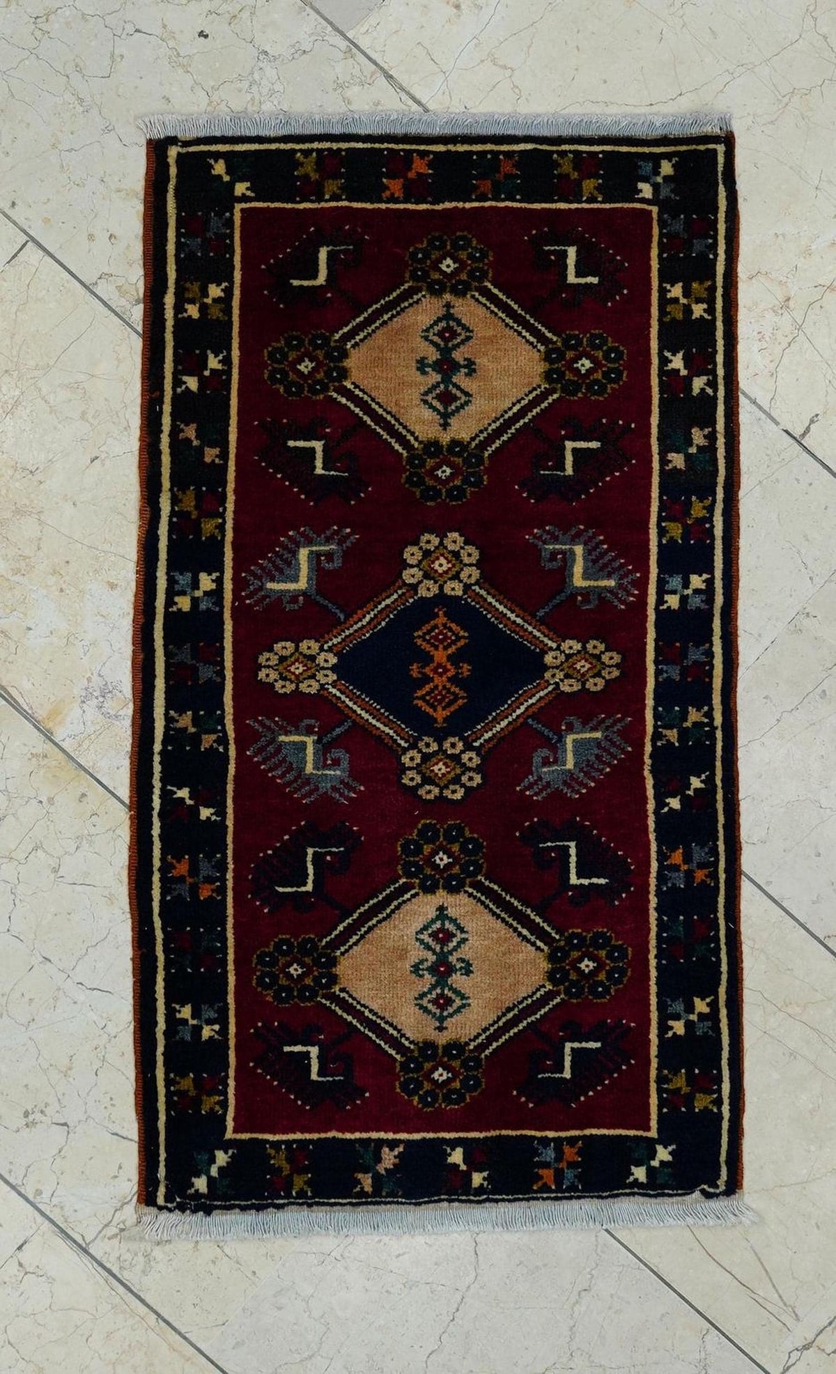 2x3 Small Size Old Turkish Carpet Rug: Wall Hanging Decor Mid Anatolian Handwoven Rugs.