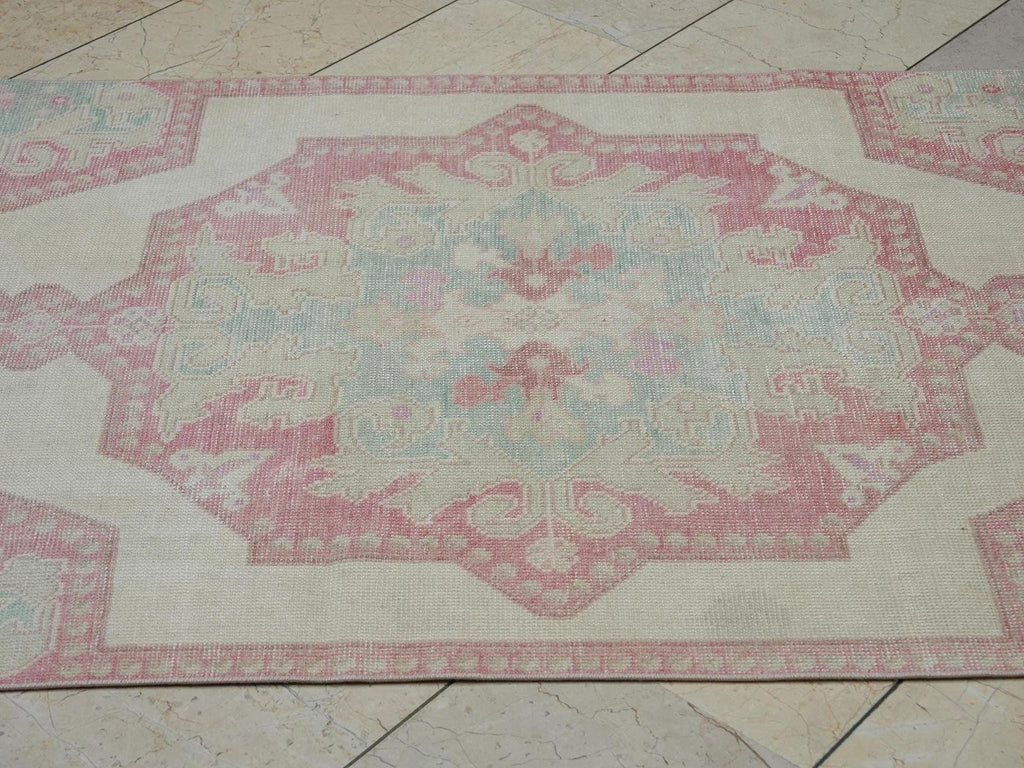 Small Size Handmade Wool Oushak Rug: 3,7"x7,5" Ft,Mid-Century Turkish Carpet.
