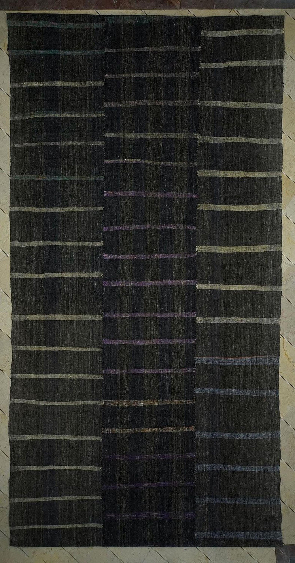 9x21 Extra Large Turkish Kilim Rug: Goat Hair & Rag, Handwoven Striped Pattern Rugs.
