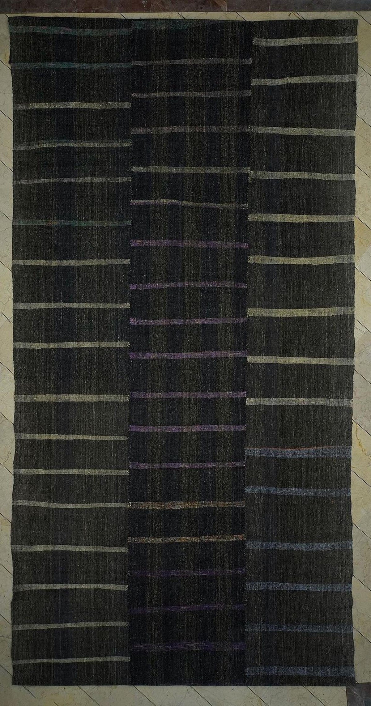 9x21 Extra Large Turkish Kilim Rug: Goat Hair & Rag, Handwoven Striped Pattern Rugs.