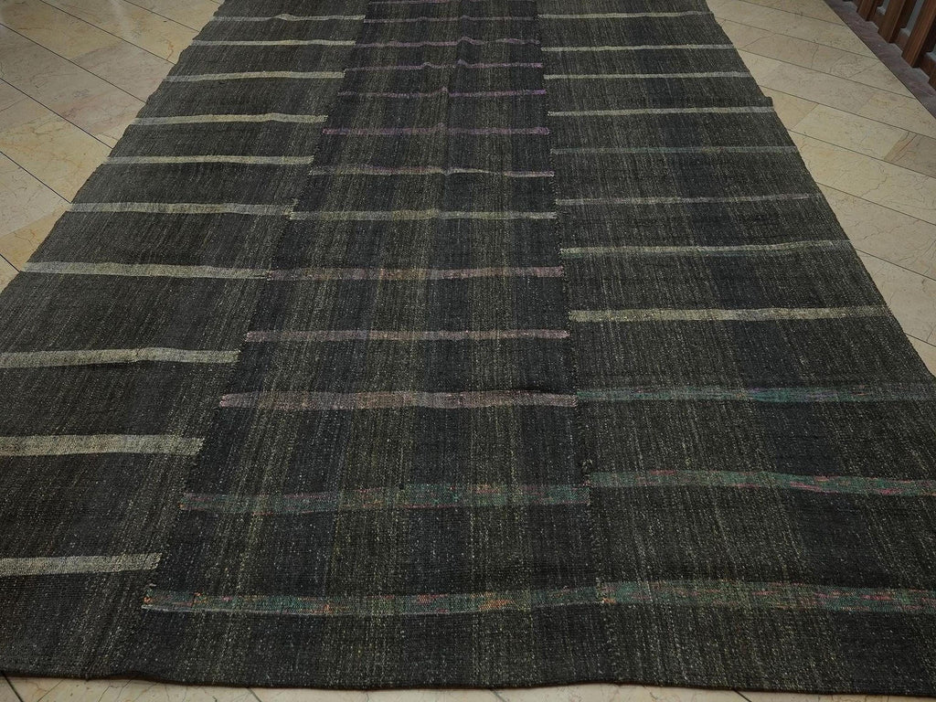 9x21 Extra Large Turkish Kilim Rug: Goat Hair & Rag, Handwoven Striped Pattern Rugs.