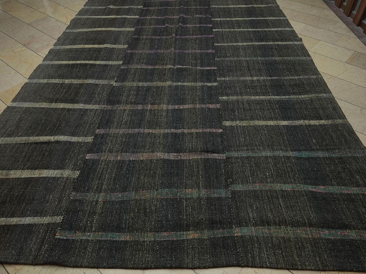 9x21 Extra Large Turkish Kilim Rug: Goat Hair & Rag, Handwoven Striped Pattern Rugs.