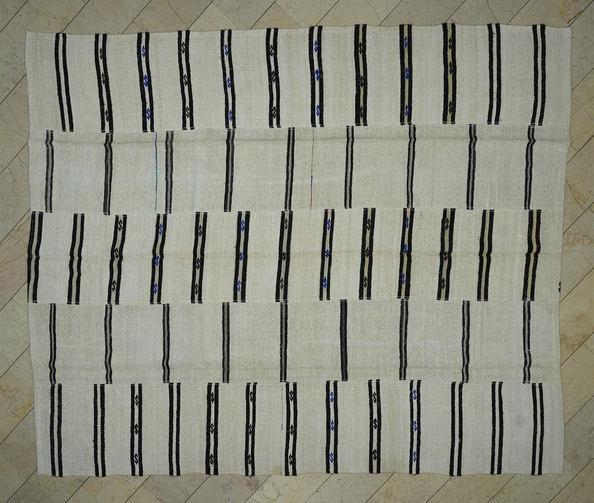 Striped Hemp Kilim Rug: Oversize Turkish Flat Weave Moody Decor Rugs 10"x12"