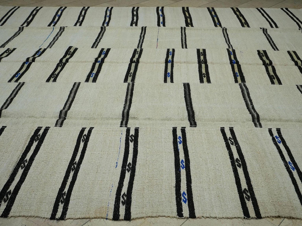 Striped Hemp Kilim Rug: Oversize Turkish Flat Weave Moody Decor Rugs 10"x12"