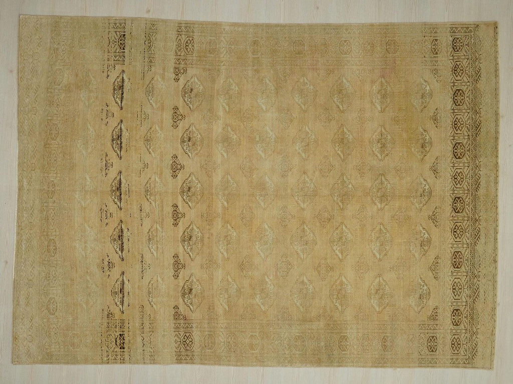 Handmade Wool Geometric Rug: 6.7x9.4 ft, Turkmenistan Carpet