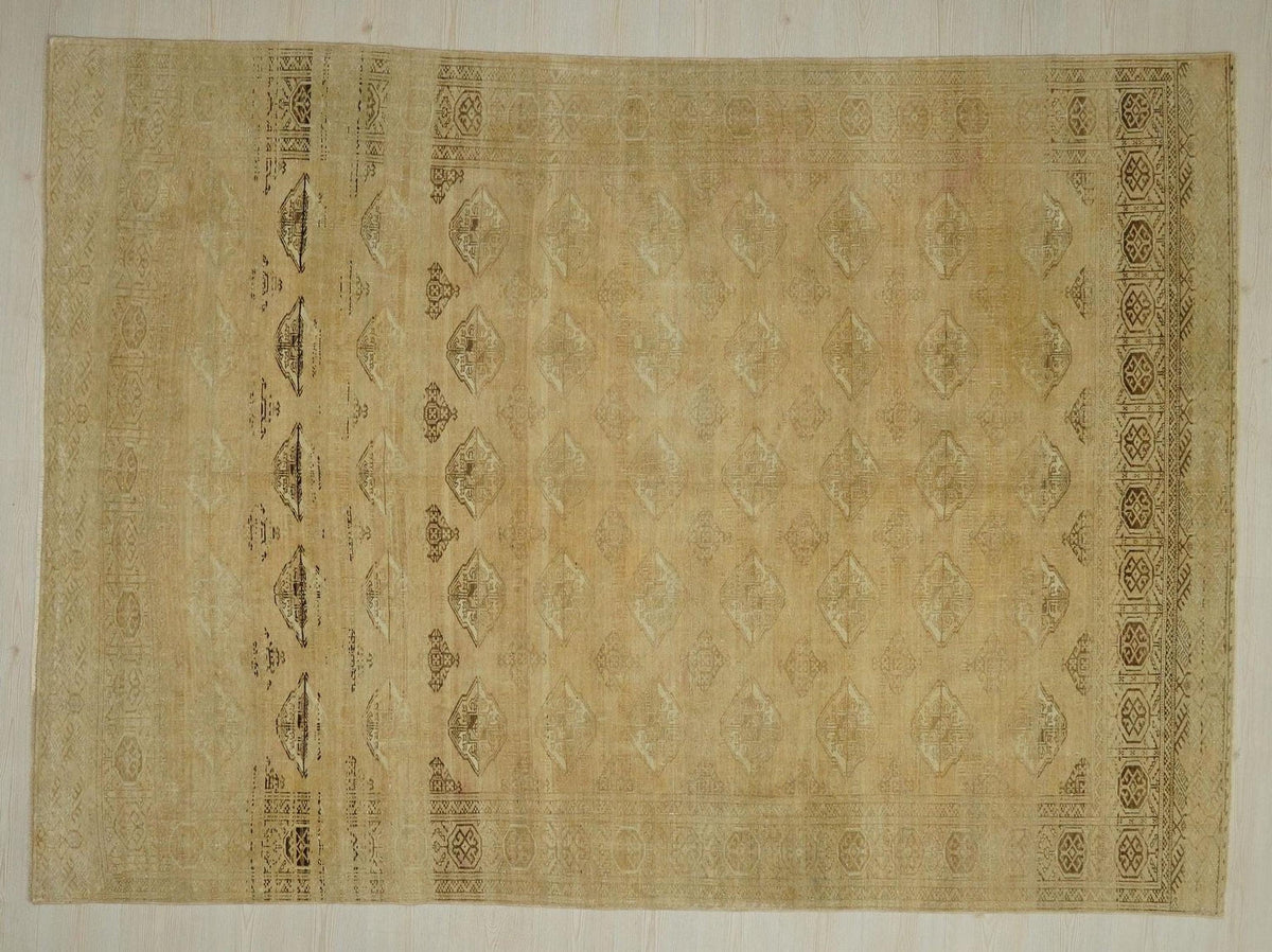 Handmade Wool Geometric Rug: 6.7x9.4 ft, Turkmenistan Carpet