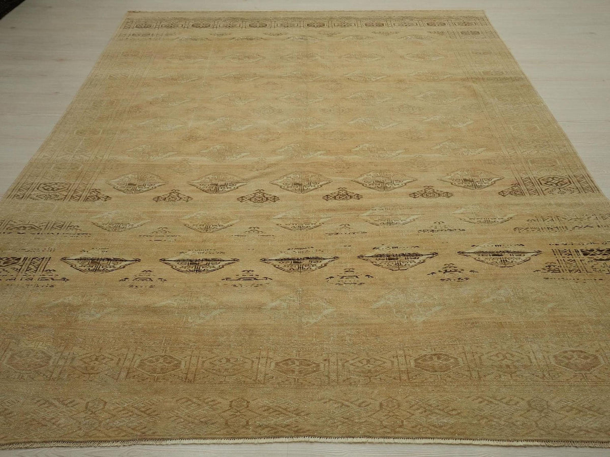 Handmade Wool Geometric Rug: 6.7x9.4 ft, Turkmenistan Carpet