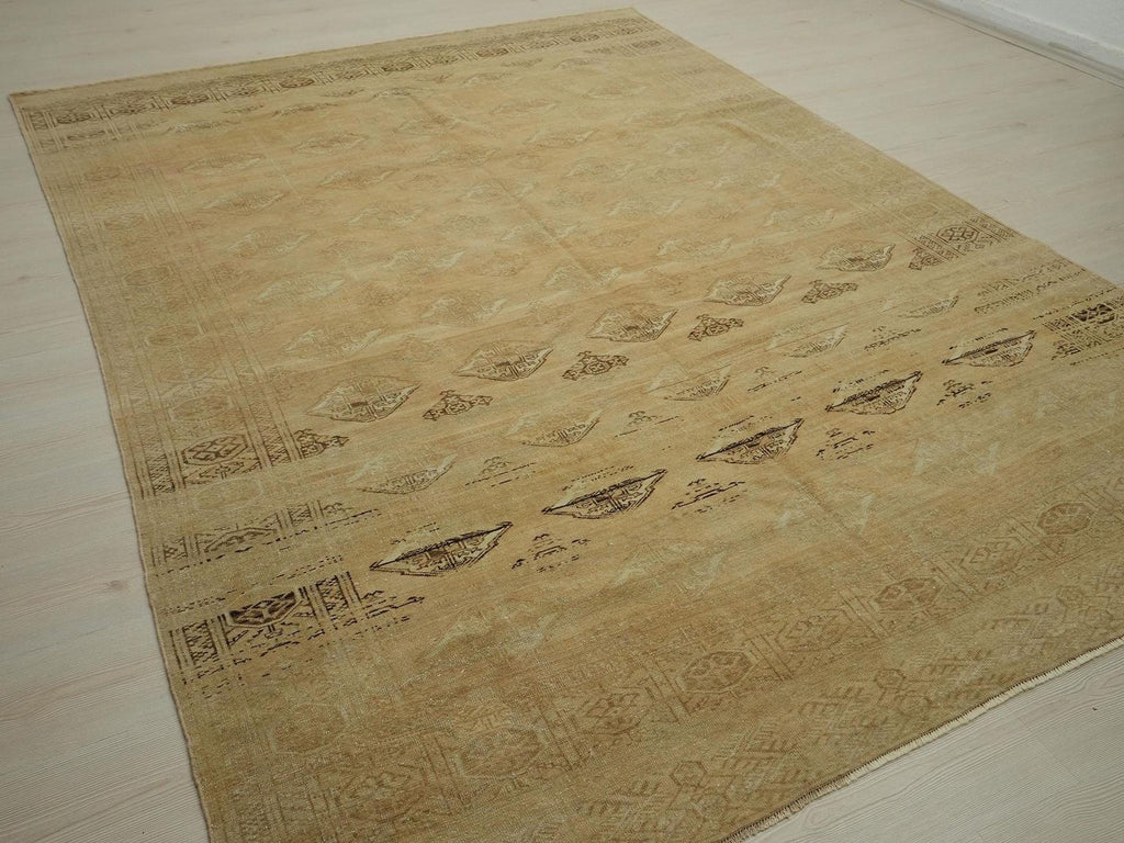 Handmade Wool Geometric Rug: 6.7x9.4 ft, Turkmenistan Carpet