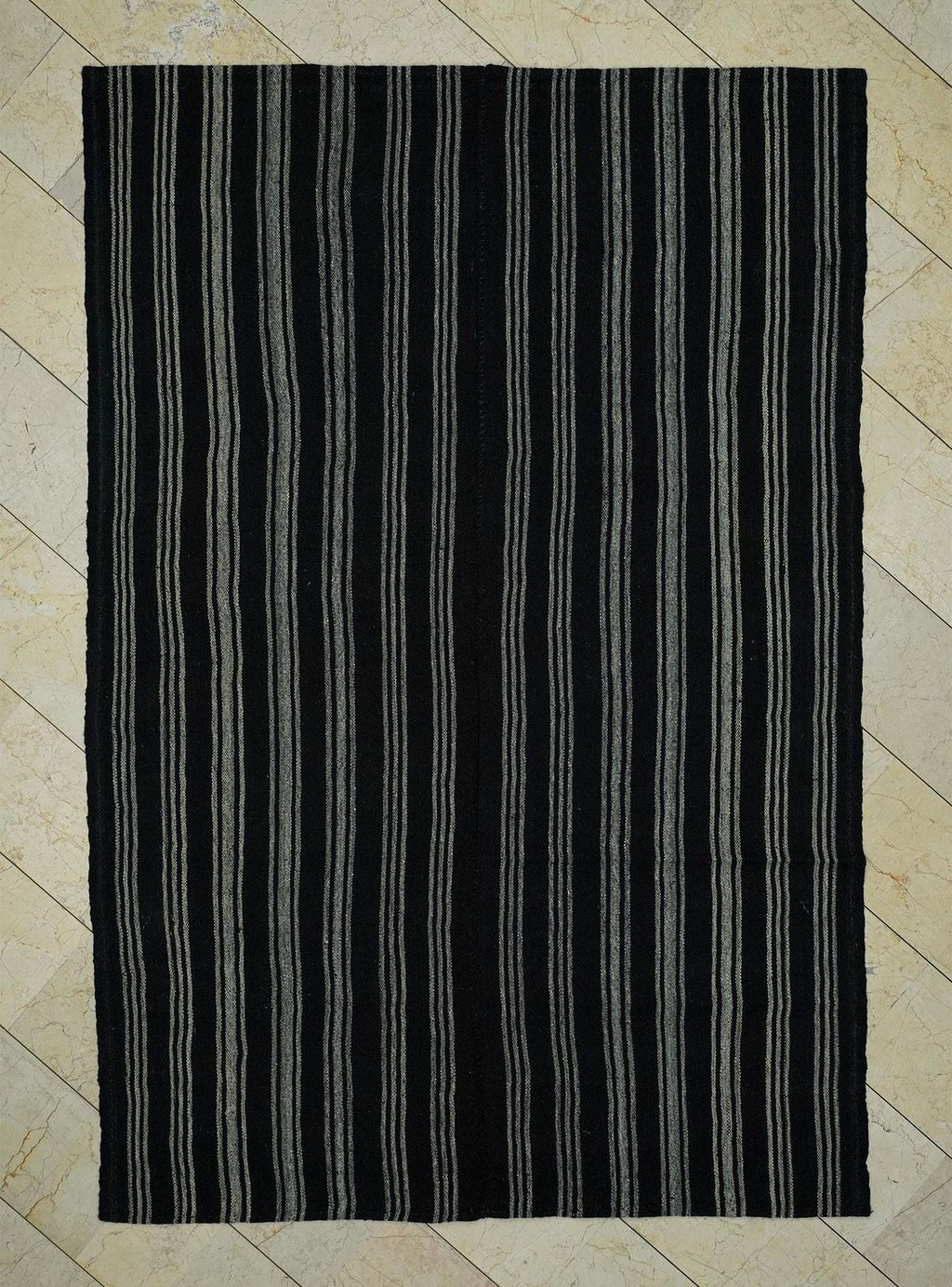 Vintage Turkish Goat Hair Kilim Rug: Bohemian Brown Stripe, 6x8.5 ft