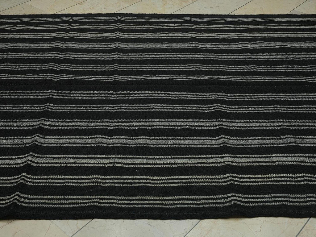 Vintage Turkish Goat Hair Kilim Rug: Bohemian Brown Stripe, 6x8.5 ft