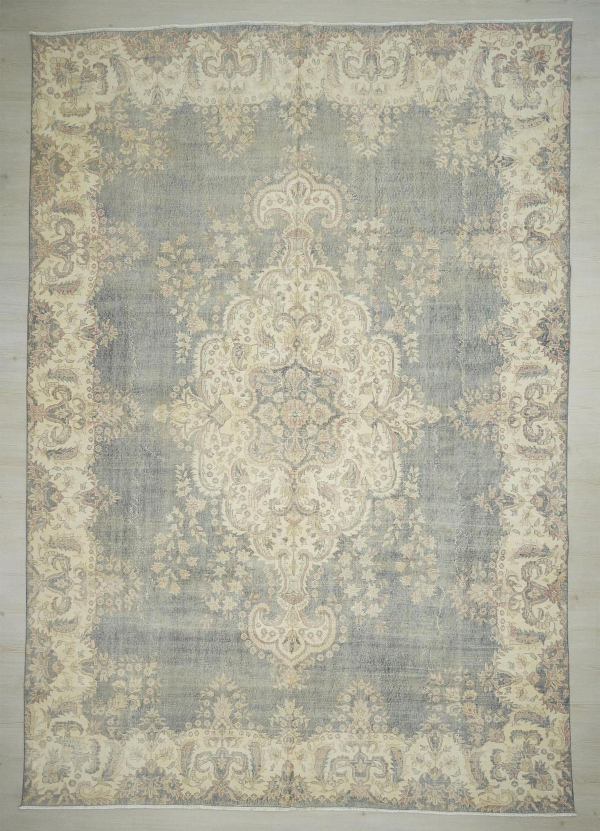 10x14 Oversize Gray-Blue Vintage Turkish Oushak Rug: Large Living Room Flor Decor Handwoven Rugs.