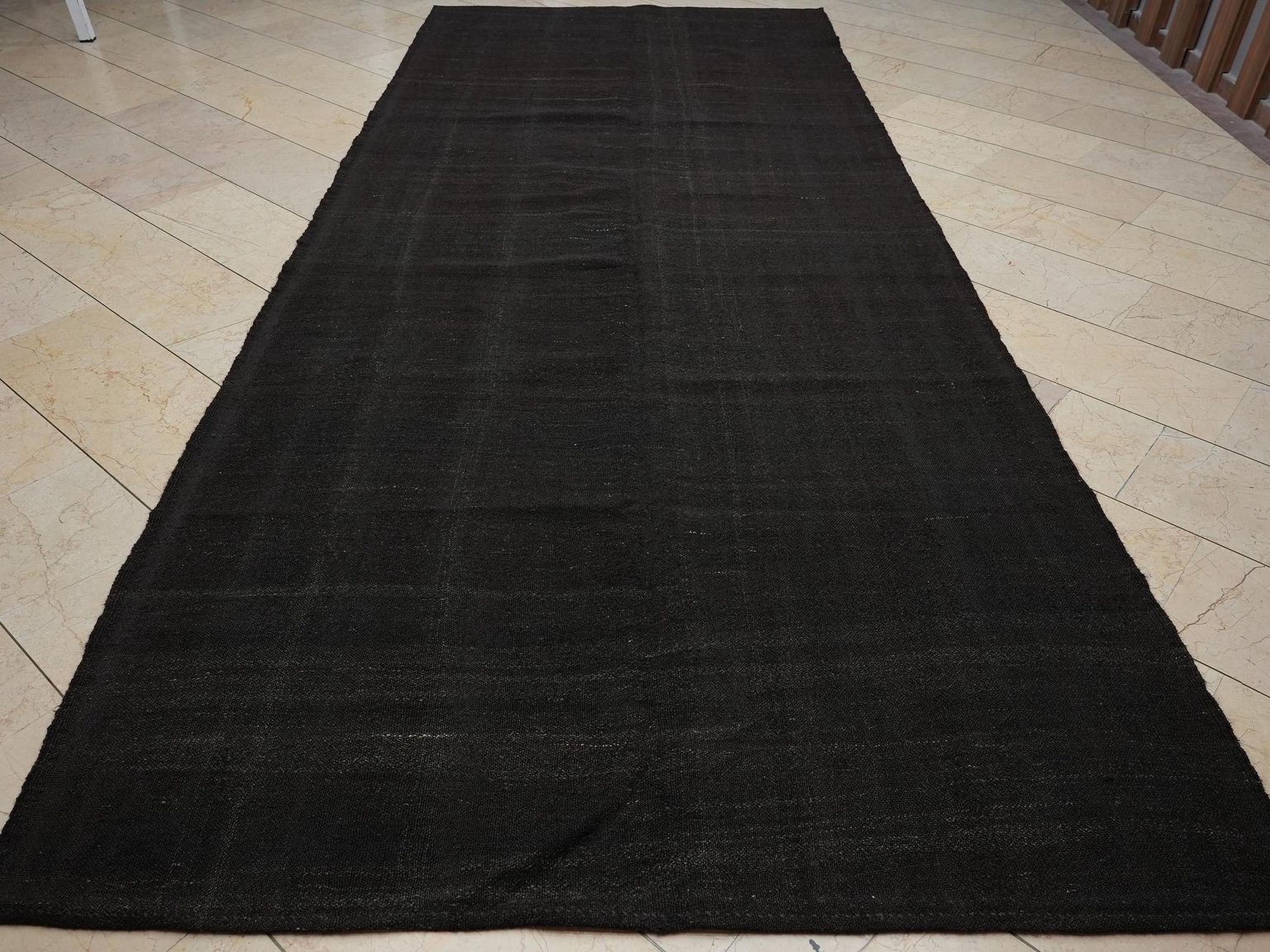 6x14 Dark Brown Natural Goat Hair Kilim Rug-Flat Weave Made Seasonal Outdoor Decor Rugs.