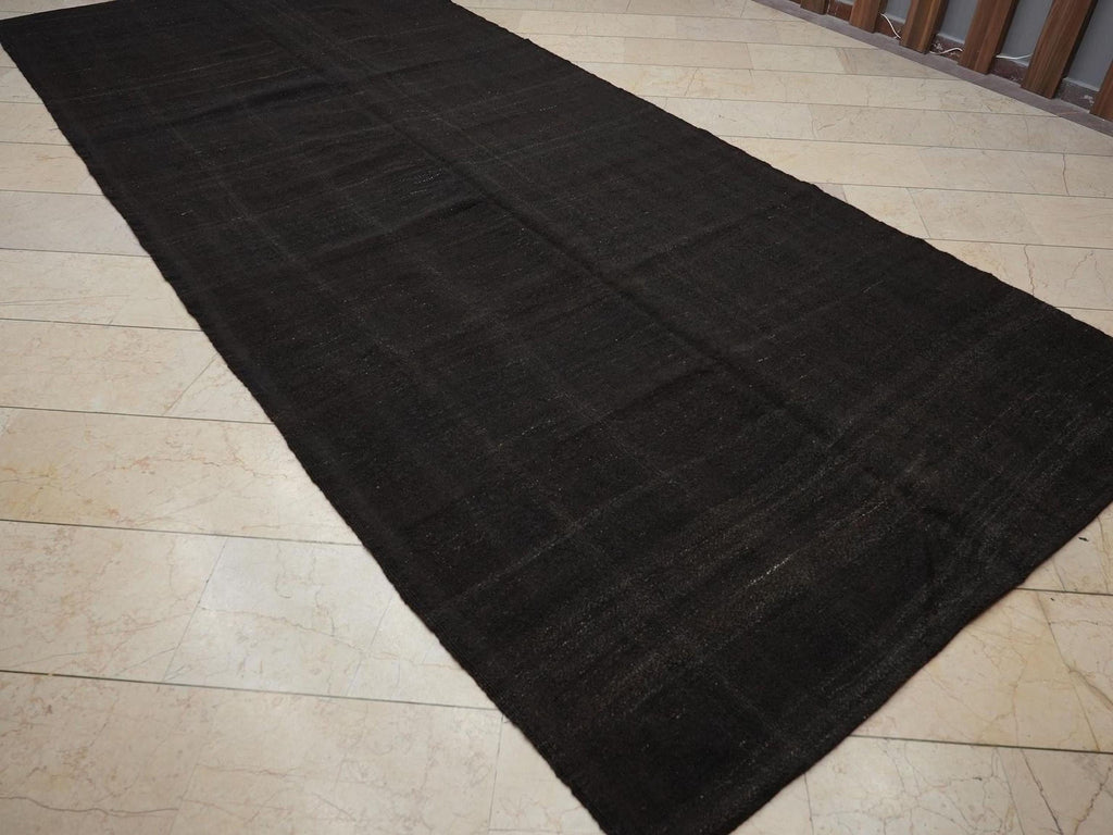 6x14 Dark Brown Natural Goat Hair Kilim Rug-Flat Weave Made Seasonal Outdoor Decor Rugs.