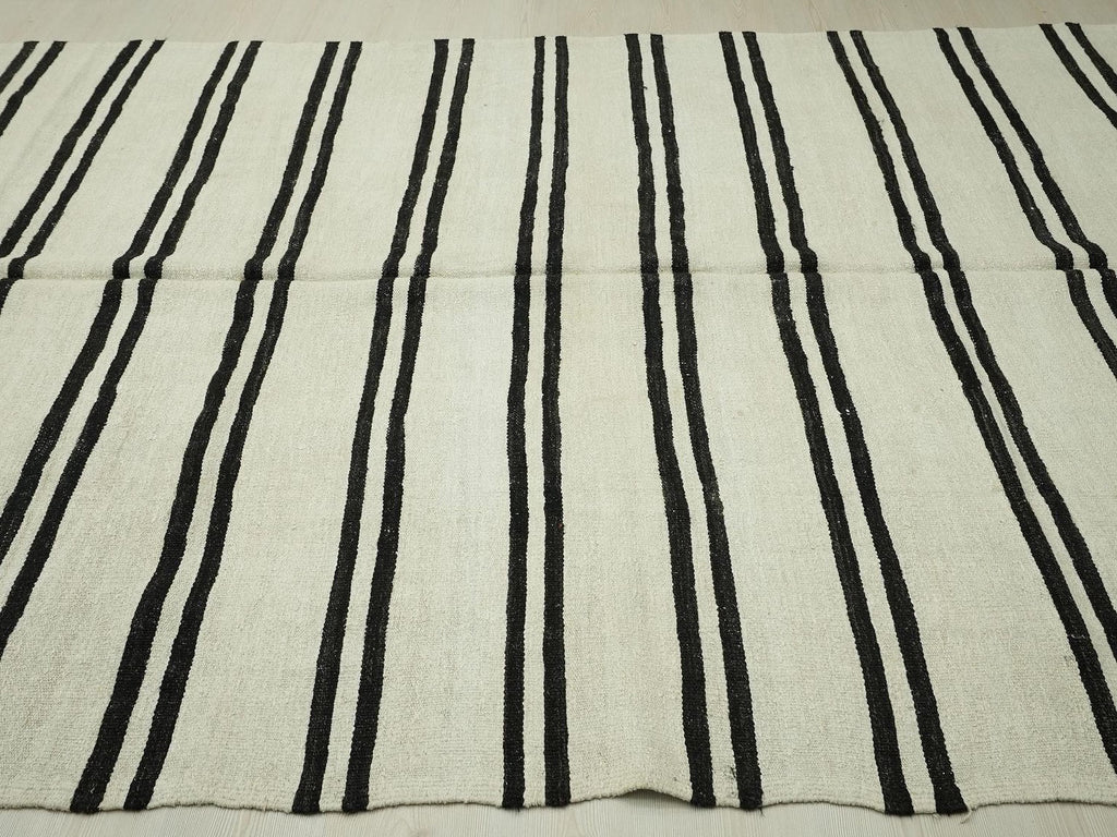 7x12 Stripe Eco-Friendly Hemp Kilim Rug: Scandinavian Home Style Seasonal Decor Turkish Rugs.