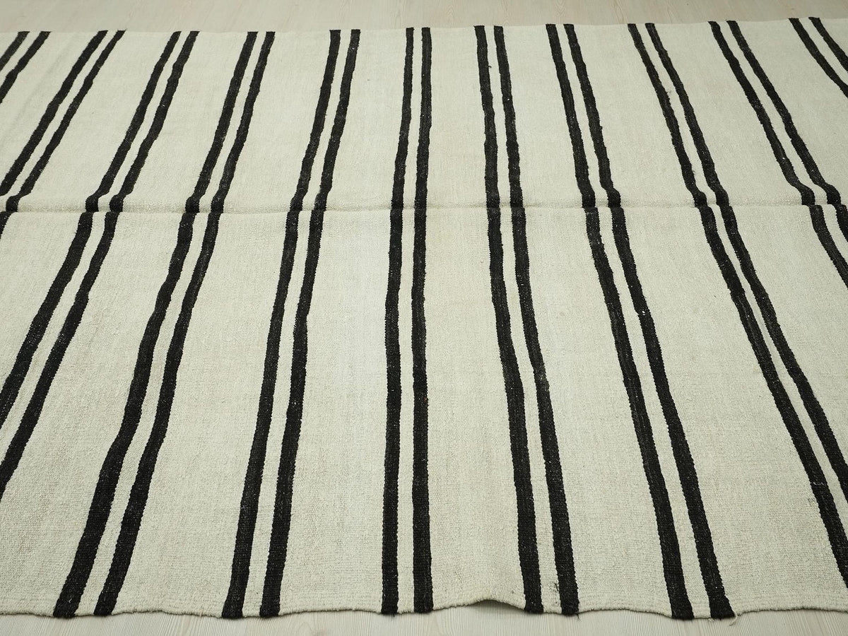 7x12 Stripe Eco-Friendly Hemp Kilim Rug: Scandinavian Home Style Seasonal Decor Turkish Rugs.