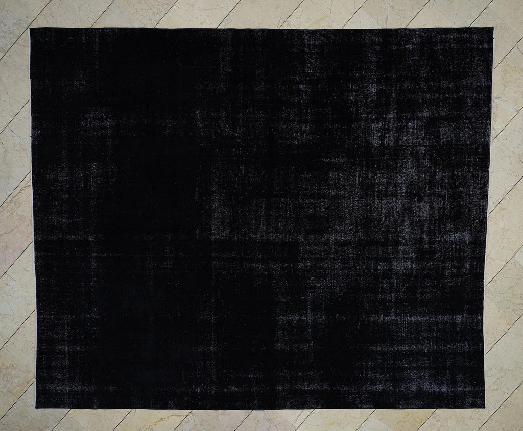 Overdye Plain Black Vintage Oushak Rug-8x10 Mid Century Modern Home Living Floor Turkish Rugs.