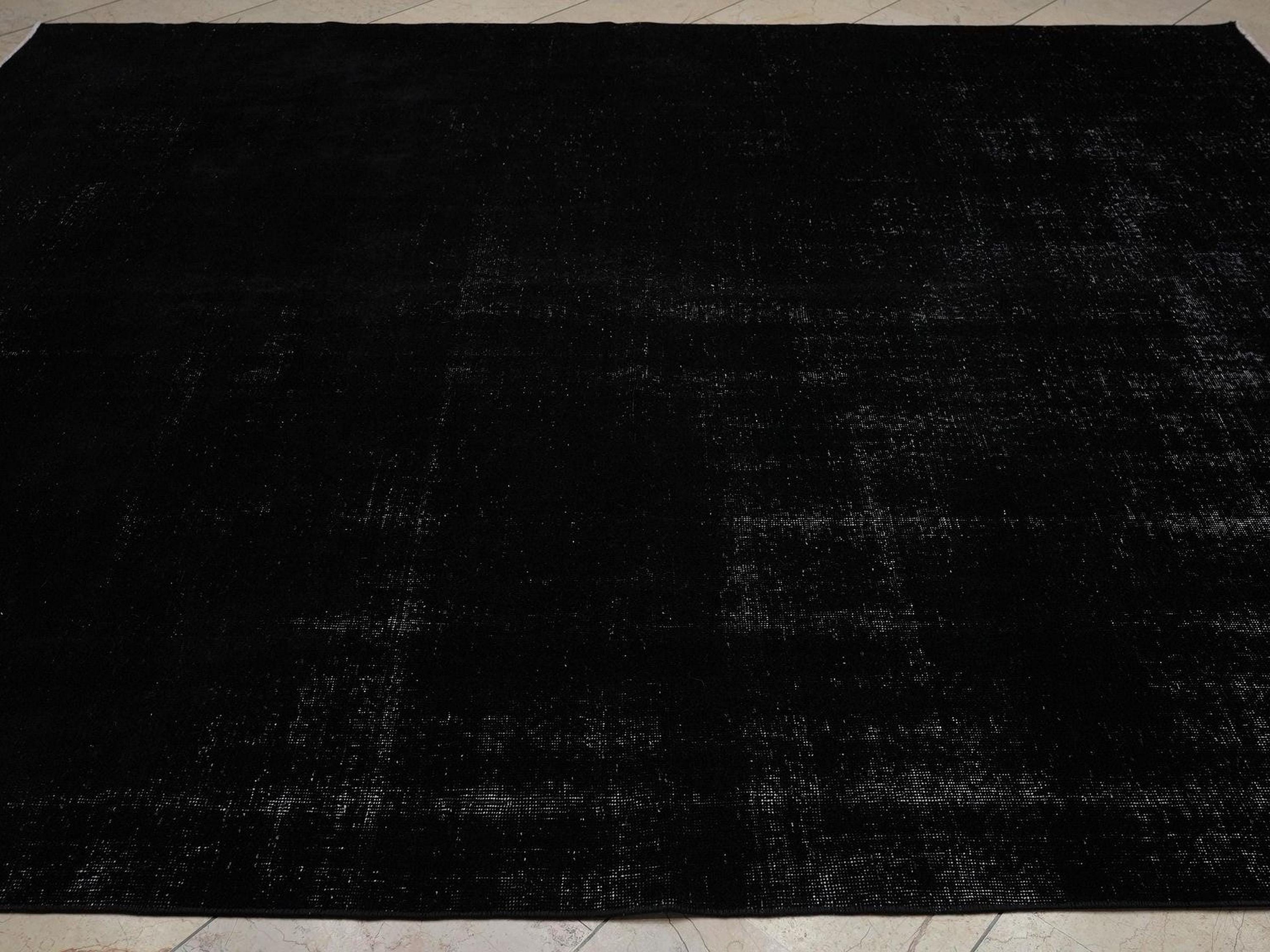 Overdye Plain Black Vintage Oushak Rug-8x10 Mid Century Modern Home Living Floor Turkish Rugs.