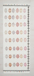 Flat Weave Cotton Kilim Rug Runner: Embroidered Turkish White Rugs, 3x8 Feet.