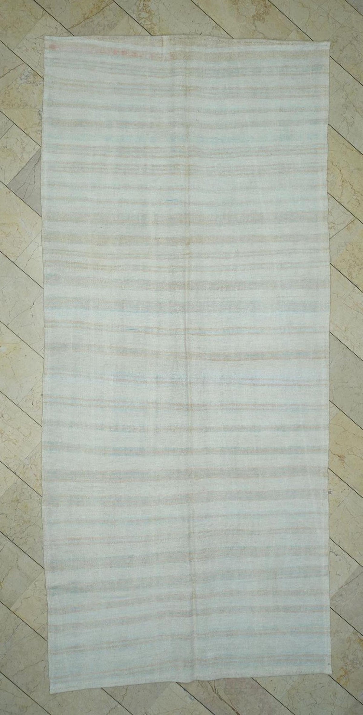 Neutral Color Striped Vintage Hemp Kilim Rug: 5.7x12.5 Feet,Scandinavian Style Turkish Rugs