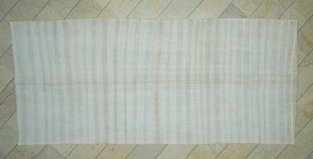 Neutral Color Striped Vintage Hemp Kilim Rug: 5.7x12.5 Feet,Scandinavian Style Turkish Rugs