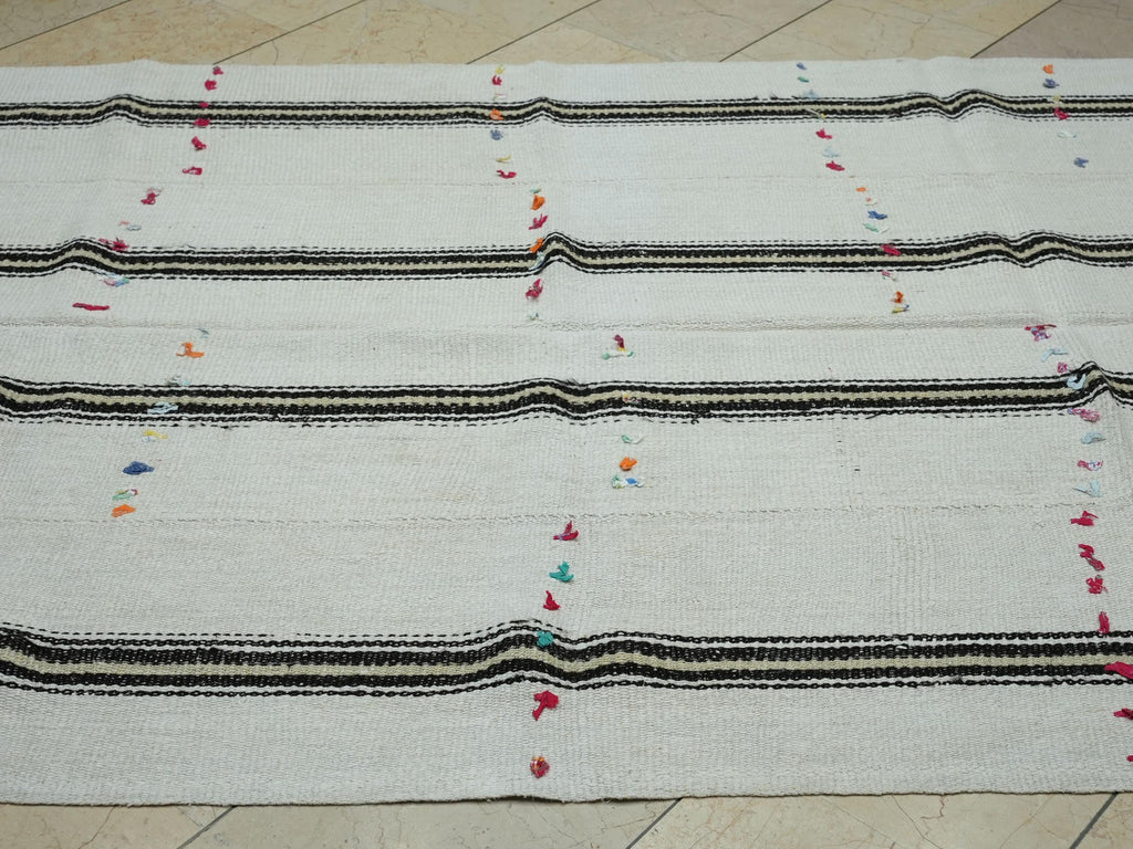 Minimal Decor Striped Turkish Hemp Kilim Rug,5.1x8.7 Feet,Flat Weave Organic Area Rugs.
