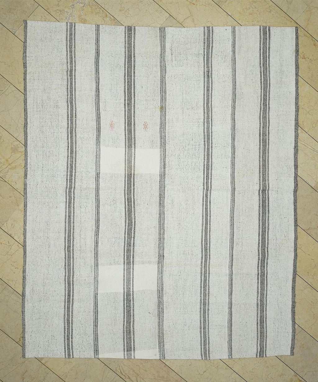 7x9 Scandinavian Style White & Gray Striped Turkish Kilim Rug: Cotton And Goat Hair Rugs.