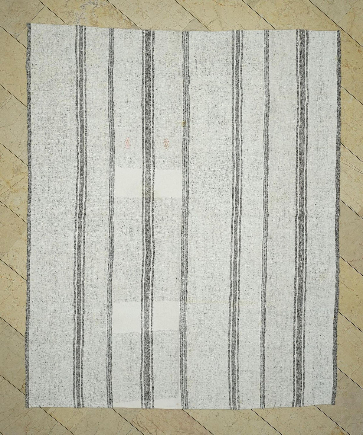 7x9 Scandinavian Style White & Gray Striped Turkish Kilim Rug: Cotton And Goat Hair Rugs.