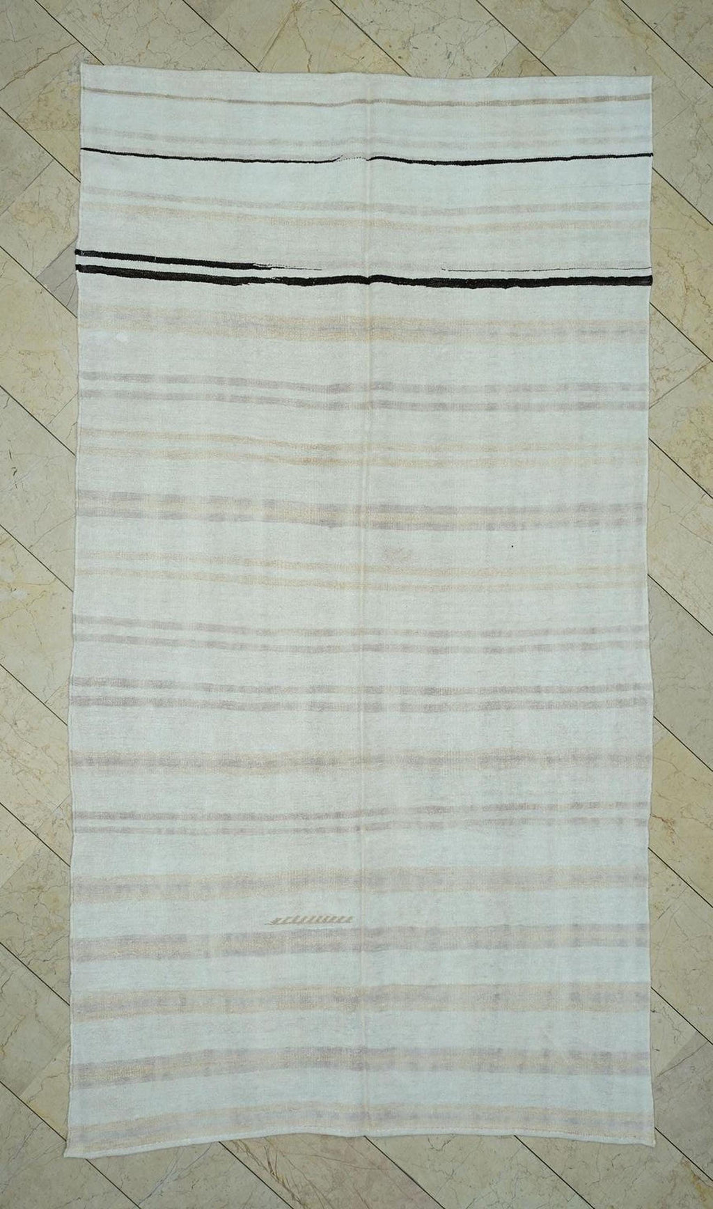 Mid Century Modern Striped Hemp Kilim Rug: Turkish Handmade Rugs, 5,7"x10,6" Feet.