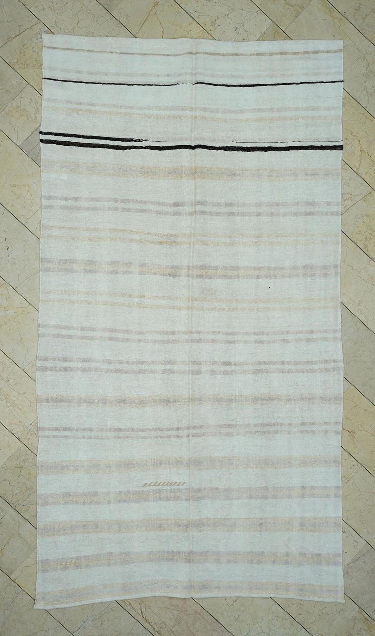 Mid Century Modern Striped Hemp Kilim Rug: Turkish Handmade Rugs, 5,7"x10,6" Feet.