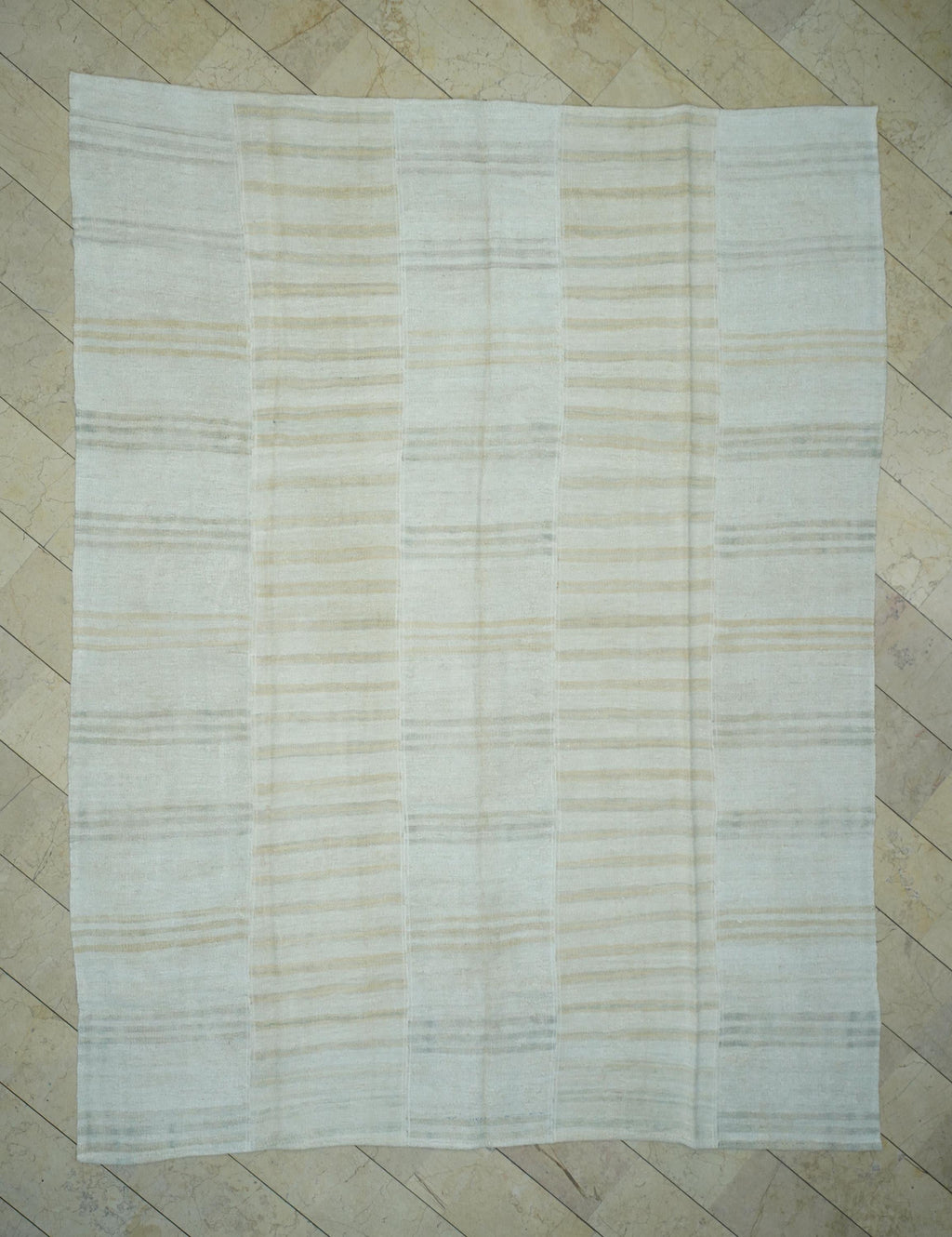 Oversized Striped Handmade Turkish Hemp Rug: Scandinavian Style Flat Weave Rugs, 9,4x12,2 Feet.
