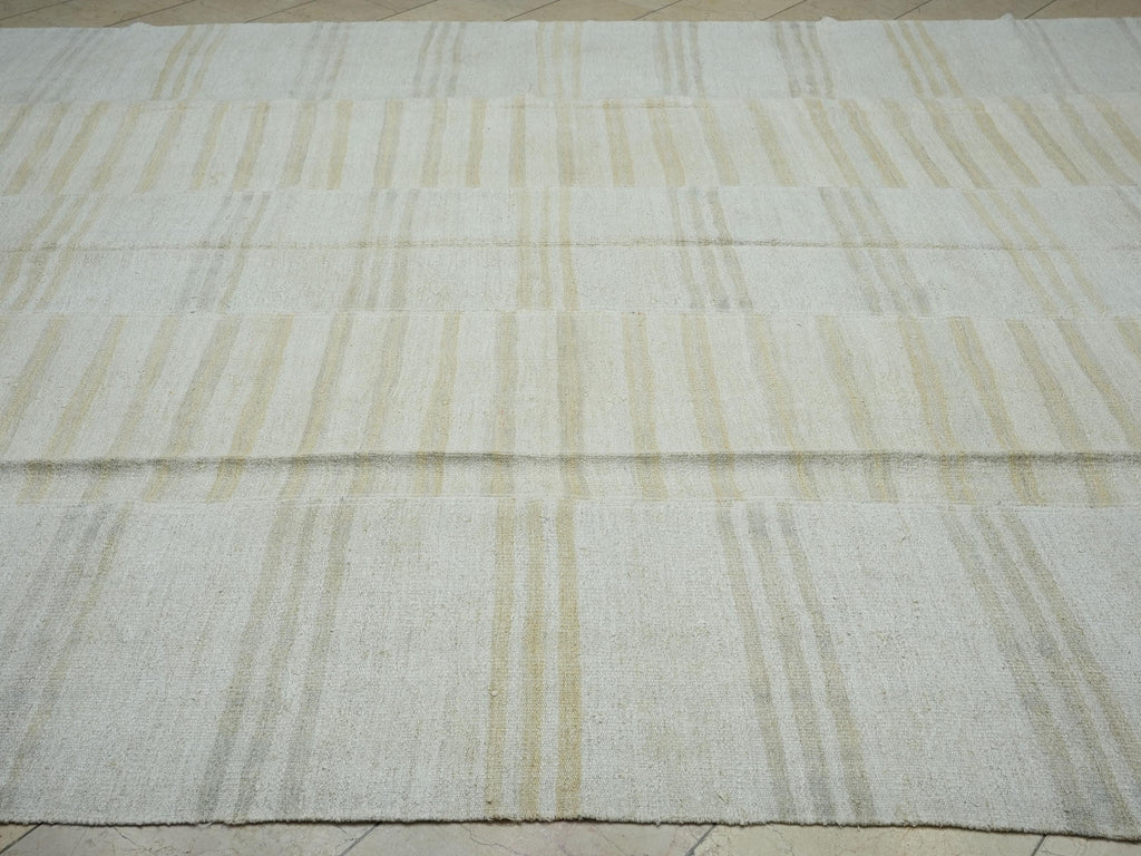 Oversized Striped Handmade Turkish Hemp Rug: Scandinavian Style Flat Weave Rugs, 9,4x12,2 Feet.