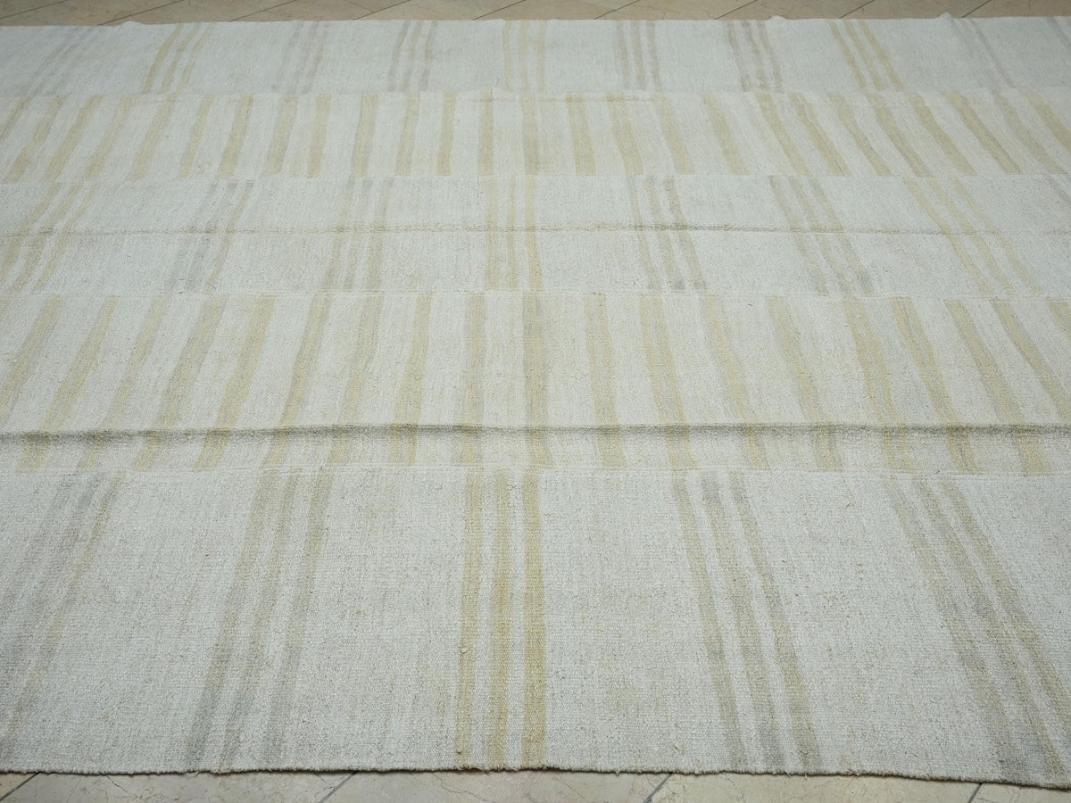 Oversized Striped Handmade Turkish Hemp Rug: Scandinavian Style Flat Weave Rugs, 9,4x12,2 Feet.
