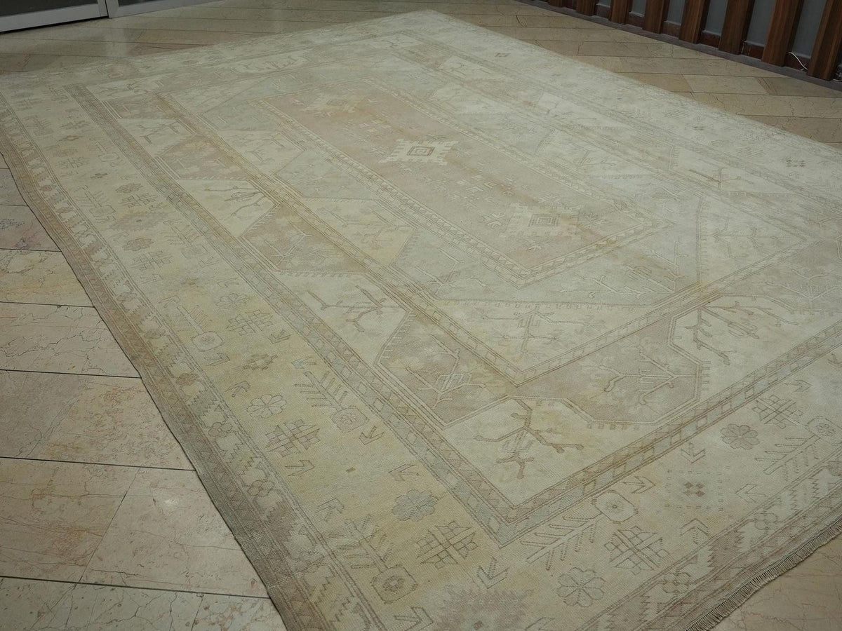 Oushak Rug: Muted Turkish Wool Rugs 9.5 x 13.5 ft,Home Living Area Carpet.