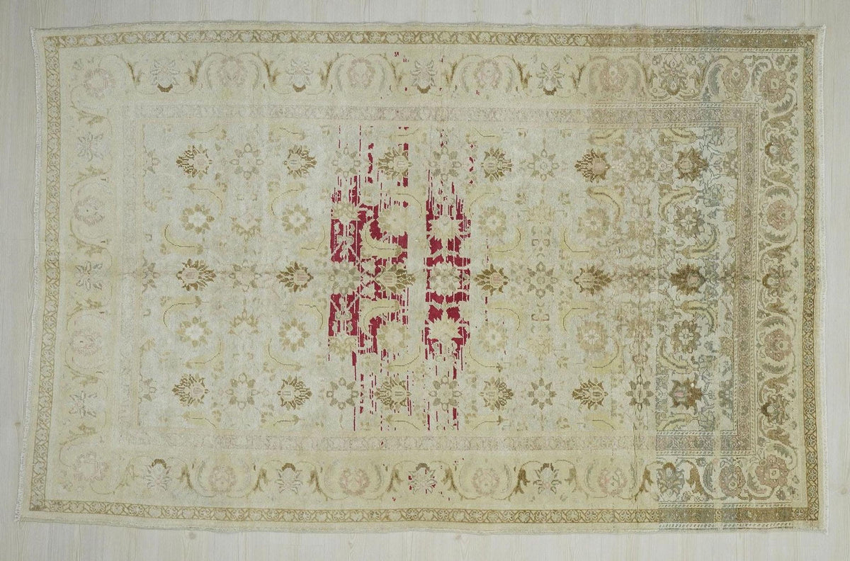 Handmade Vintage Oushak Wool Rug 6x9 ft: Muted Color Turkish Area Carpet Rugs.