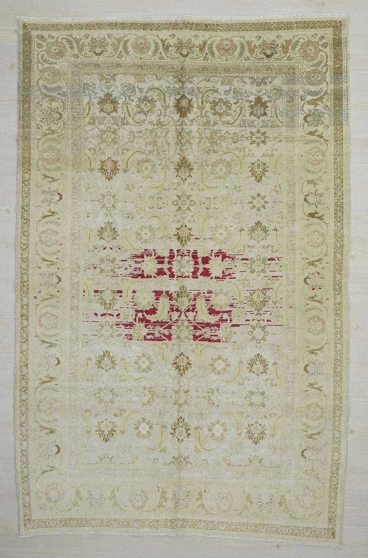 Handmade Vintage Oushak Wool Rug 6x9 ft: Muted Color Turkish Area Carpet Rugs.