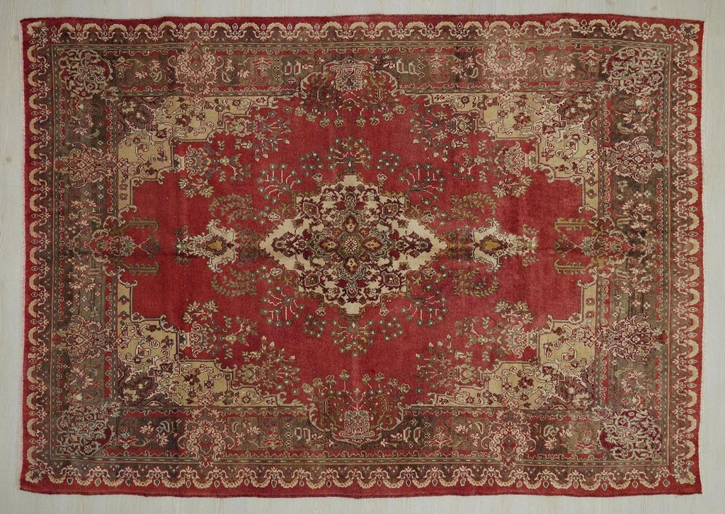 Antique Decor Turkish Sivas Rug: 6.7x9.5 ft, Red Brown Large Anatolian Carpet Rugs.