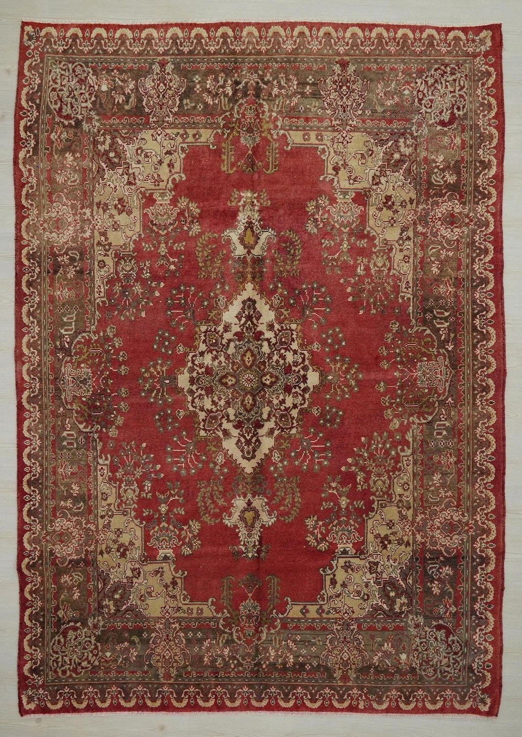 Antique Decor Turkish Sivas Rug: 6.7x9.5 ft, Red Brown Large Anatolian Carpet Rugs.