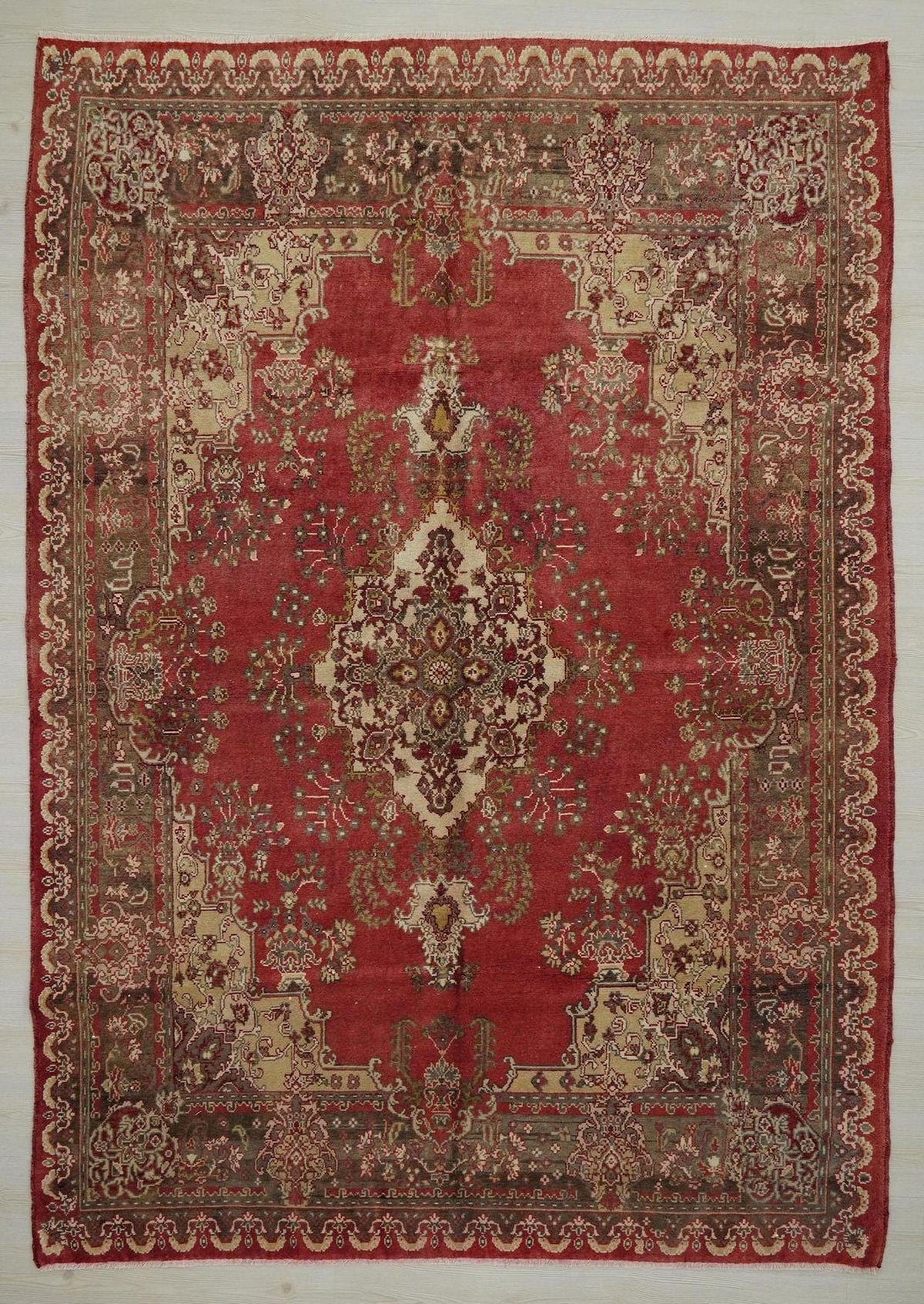 Antique Decor Turkish Sivas Rug: 6.7x9.5 ft, Red Brown Large Anatolian Carpet Rugs.